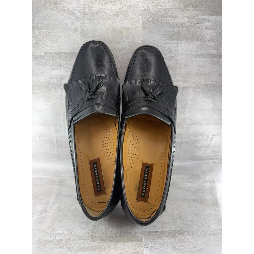 Florsheim Men Black Leather Kiltie Tassel Loafers 18121-01 Size 14D